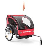 DURAMAXX Trailer Swift Rimorchio da Bici per Bambini Carrello Babytrailer Jogger (1 o 2 Bambini, Sistema Cinghia a 5 Punti, Max. 20 kg, Volume 37,5 Litri) Rosso