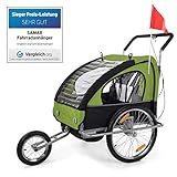 SAMAX Rimorchio Bicicletta Passeggino Bambini 2en1 Carello Portabambini Bici Transporto Sicurezza Completamente Ammortizzato en Verde/Nero - Silver Frame